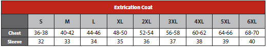 Lakeland Extrication Coat Size Chart
