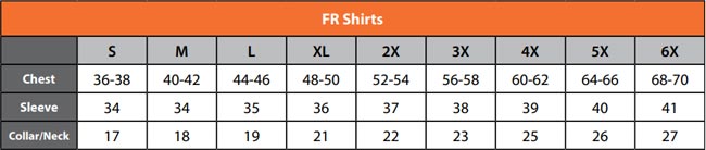 Lakeland Shirts Size Chart