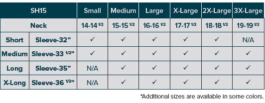 SH15-5505 Shirt Size Chart