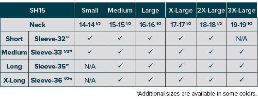 SH15-5550 Shirt Size Chart