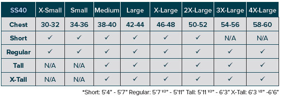 SS40-1010 Suit Size Chart