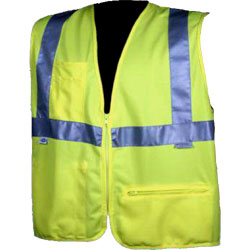 Dicke V300 Safety Vests, Class 2, Solid, Pockets, 2" Silver Stripes - Lime